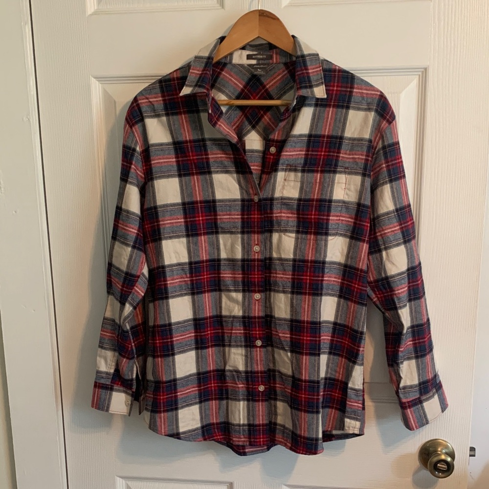 Eddie Bauer Women’s  Red and Blue Plaid Boyfriend Shirt Size S